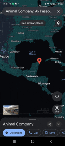 a map showing the location of animal company av paseo in mexico