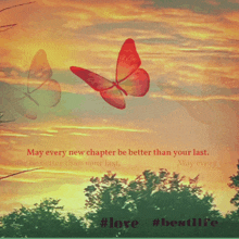 a butterfly flying in the sky with a quote that says may every new chapter be better than your last