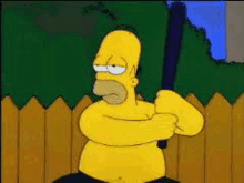 homer simpson from the simpsons is holding a baseball bat