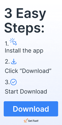 3 easy steps to install an app with a blue button to download