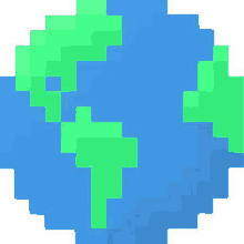 a pixel art illustration of the earth in blue and green on a white background .