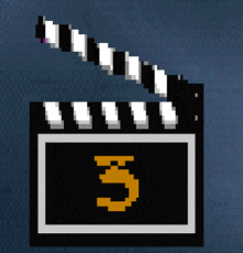 a pixelated clapper board with the number 3 on it