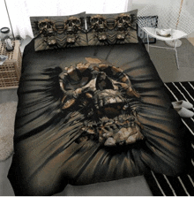 a bedspread with a skull on it