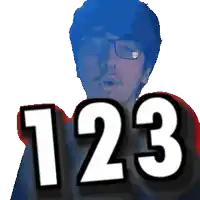 a man with glasses and the number 123 in front of his face