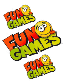 a cartoon illustration of the words fun games with smiley faces on them