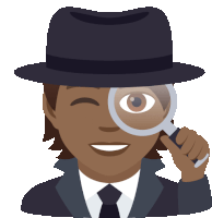 a man wearing a hat and a suit is looking through a magnifying glass