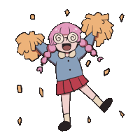 a cartoon of a girl wearing glasses and holding pom poms