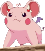 a pink cartoon character with horns and wings