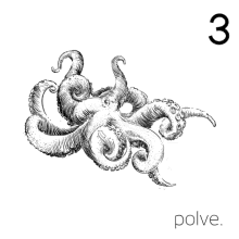 a black and white drawing of a octopus with the number 3 below it