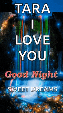 tara i love you good night sweet dreams written in front of a waterfall