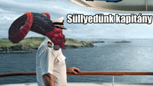 a captain on a boat looking out over the water with a caption that says süllyedünk kapitany