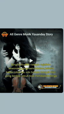 a video of a woman holding a violin with the title all genre musik youanday story