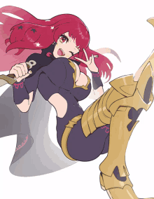 a drawing of a girl with red hair and a sword