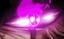 a close up of a purple light coming out of a person 's mouth .