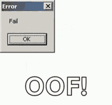 a row of windows that say error fail and oof