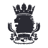 a silhouette of a lion with a crown and anchors