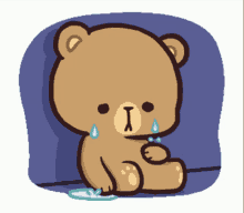 a cartoon of a teddy bear with a tear coming out of its eye