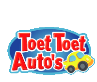 a logo for toet toet auto 's has a yellow car on it