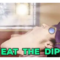 a picture of a person laying down with the words eat the dip on the bottom