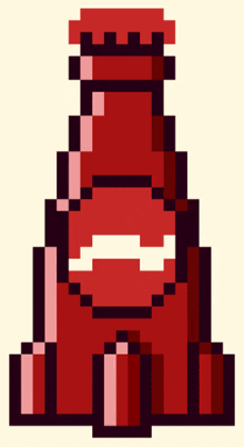 a pixel art of a red bottle with a white stripe on the side