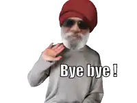 a man with a beard wearing a red hat and sunglasses is saying bye bye