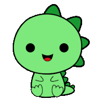 a cartoon drawing of a green dinosaur with a red mouth and a smile on its face .