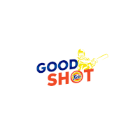 a logo for good shot tide with a cricket player