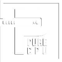 a white square with the words pure cpu written in black