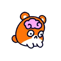 a cartoon drawing of an orange bear with a pink brain