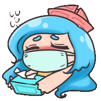 a cartoon of a girl wearing a mask holding tissues