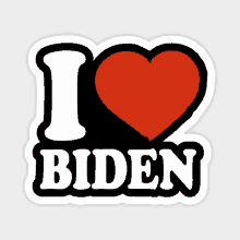 a sticker that says i love biden with a red heart in the middle