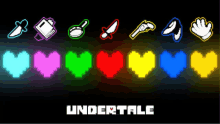 a poster for undertale with hearts and various icons