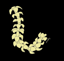 the letter l is made of yellow flowers and leaves on a black background