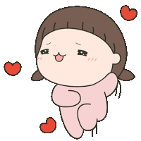 a cartoon drawing of a girl in a pink outfit with hearts around her