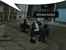 a video game character says where toilet in a speech bubble