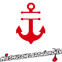 a red anchor on a white background with the words miesmuschelartwurmchen