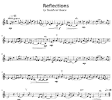 a sheet of music for reflections is shown on a white background