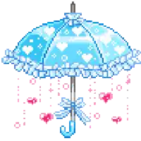 a pixel art drawing of a blue umbrella