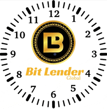 a clock with the words bit lender global on it