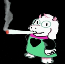 a cartoon of a cow smoking a cigarette .