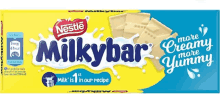 a box of nestle milkybar says milk is in the recipe