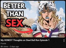 a youtube video titled better than sex shows a cartoon character