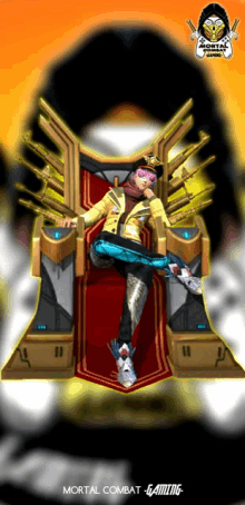 a cartoon character is sitting on a throne with the words mortal combat gaming below him