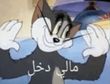 a cartoon cat wearing glasses and gloves is sitting on a bed .