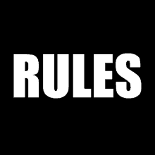 a black background with the word rules written in white