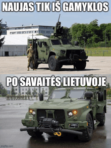 a picture of a military vehicle with a caption that says po savaites lietuvoje