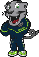 a cartoon drawing of a panther with the name kender written on his chest