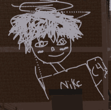 a drawing of a person wearing a nike shirt on a brick wall