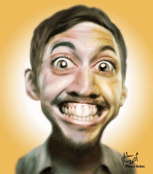 a caricature of a man with a beard and a big smile by ahmed salem