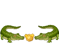 two alligators are shaking hands with each other on a white background